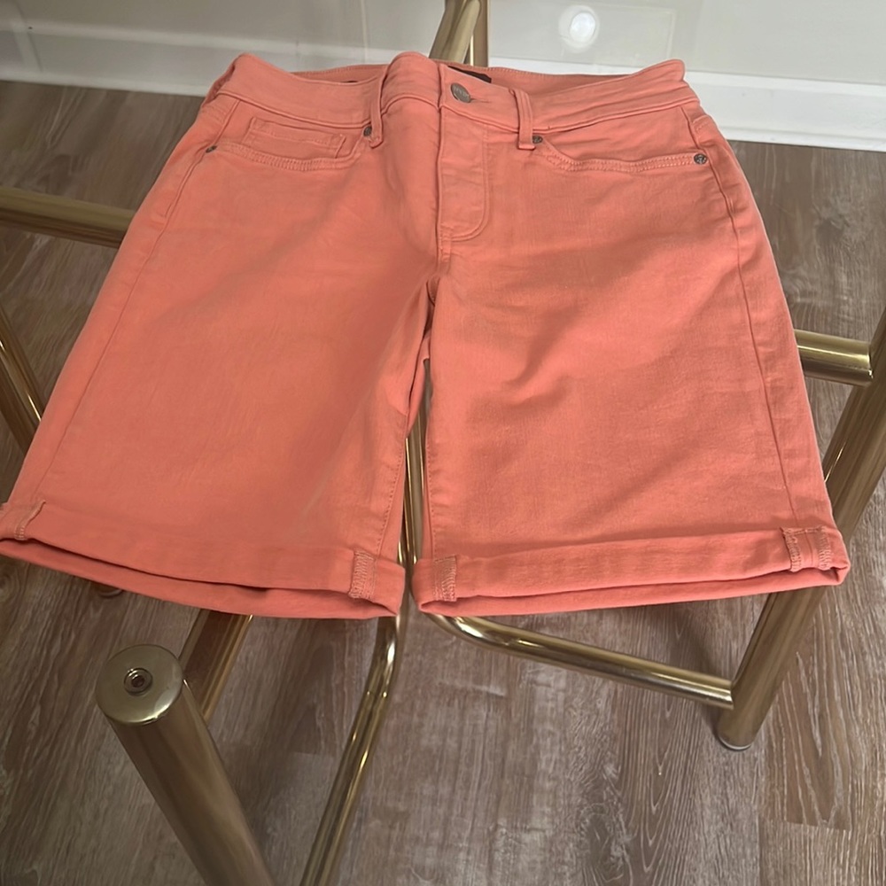 Orange denim shorts